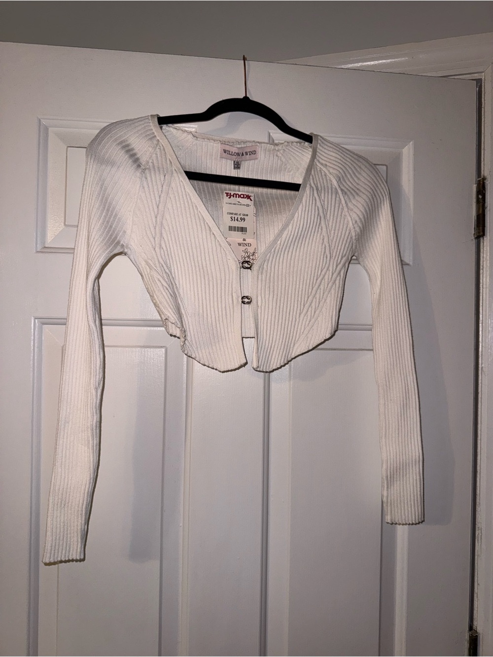 Cropped Ribbed Cardigan in White